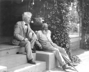 Mark Twain with his friend, John Lewis, in the permanent collection of the Mark Twain House & Museum