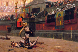 Jean-Léon Gérôme's Pollice verso (1872) Enraged crowds of bloodthirsty onlookers demand more action 